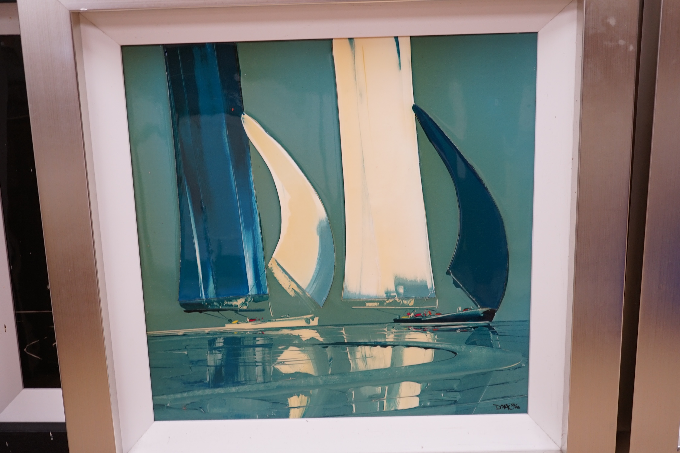 Duncan MacGregor (contemporary), hand embellished glazed canvas, ‘Sparkling Reflections I’, limited edition 53/195 and edition on aluminium, ‘Starlit Waters II’, limited edition 34/195, COA verso, largest 48 x 48cm. Cond